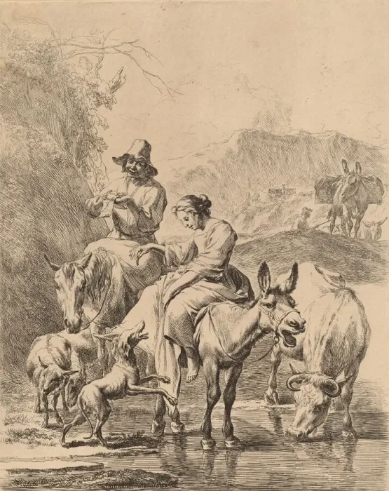 Framed Print : Shepherdess on a Donkey. Creator: Nicolaes Berchem Framed Print : Shepherdess on a Donkey. Creator: Nicolaes Berchem
