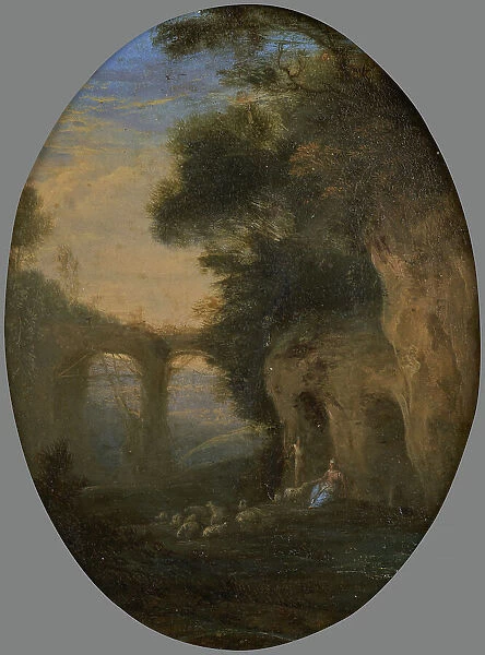 Shepherdess and her flock at the entrance to a cave, between 1675 and 1699. Creator: Unknown