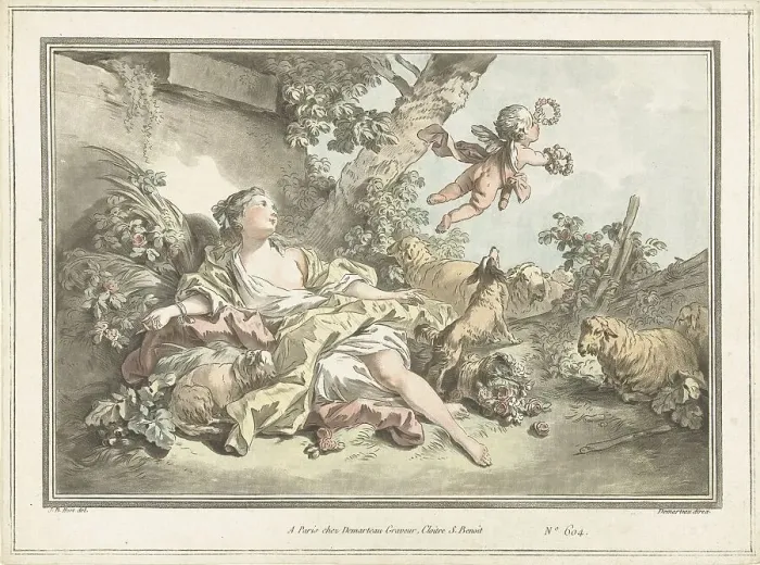 Framed Print : Shepherdess with flying Cupid, 1760-1802. Creator: Gilles-Antoine Demarteau Framed Print : Shepherdess with flying Cupid, 1760-1802. Creator: Gilles-Antoine Demarteau