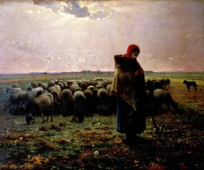 Framed Print : The Shepherdess by Jean Francois Millet Framed Print : The Shepherdess by Jean Francois Millet