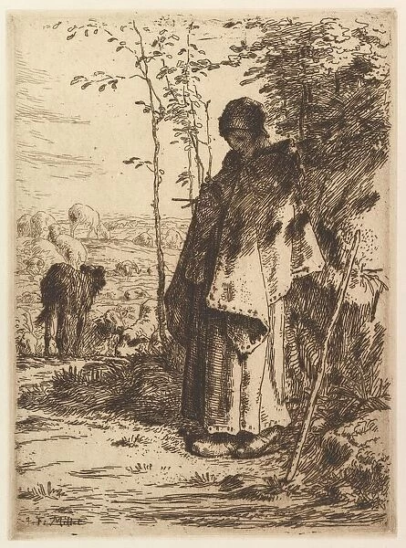 Shepherdess Knitting, 1862. Creator: Jean Francois Millet