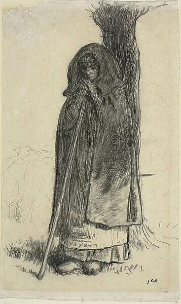 Shepherdess Leaning Against a Tree, 1857–60. Creator: Jean Francois Millet