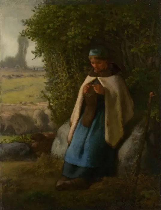 Framed Print : Shepherdess Seated on a Rock, 1856. Creator: Jean Francois Millet Framed Print : Shepherdess Seated on a Rock, 1856. Creator: Jean Francois Millet