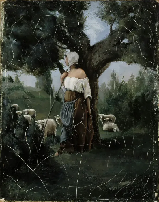 Framed Print : Shepherdess and Sheep, 1879. Creator: Aukusti Uotila Framed Print : Shepherdess and Sheep, 1879. Creator: Aukusti Uotila