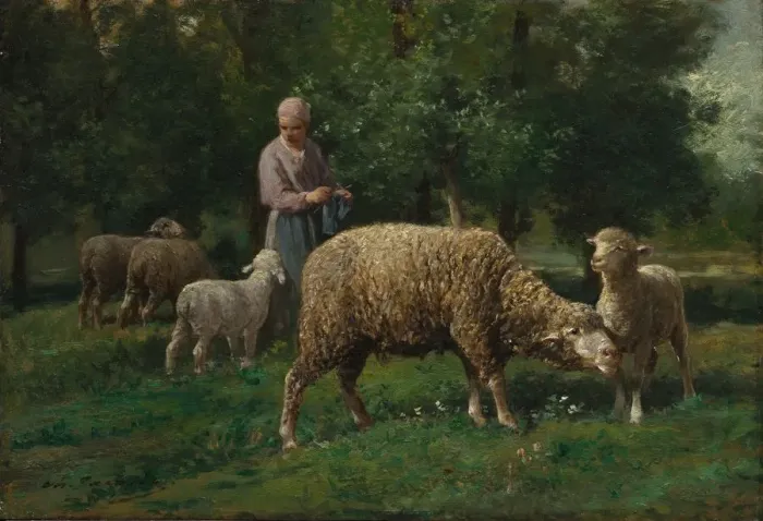 Framed Print : Shepherdess with Sheep, c. 1876. Creator: Charles-Emile Jacque (French, 1813-1894) Framed Print : Shepherdess with Sheep, c. 1876. Creator: Charles-Emile Jacque (French, 1813-1894)