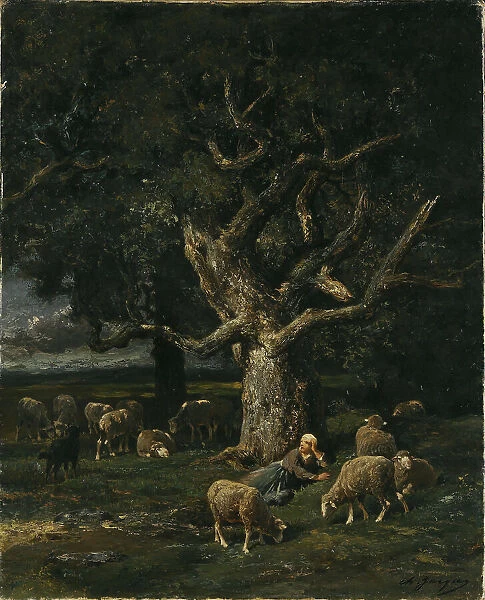 A Shepherdess and her Sheep. Creator: Charles Emile Jacque
