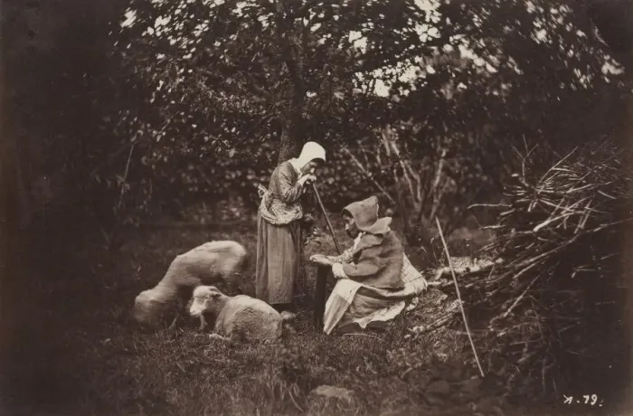 Framed Print : Two Shepherdesses Resting with Two Sheep, late 1870 s. Creator: Auguste Giraudons Artist (French) Framed Print : Two Shepherdesses Resting with Two Sheep, late 1870 s. Creator: Auguste Giraudons Artist (French)