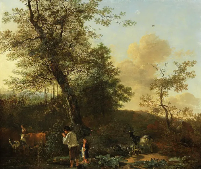 Framed Print : Shepherds and cattle in a landscape, mid-17th century. Creator: Adam Pynacker Framed Print : Shepherds and cattle in a landscape, mid-17th century. Creator: Adam Pynacker