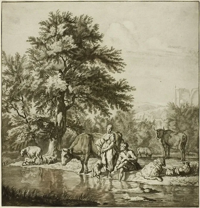 Framed Print : Two Shepherds with Cattle, n.d. Creator: Cornelis Ploos van Amstel Framed Print : Two Shepherds with Cattle, n.d. Creator: Cornelis Ploos van Amstel