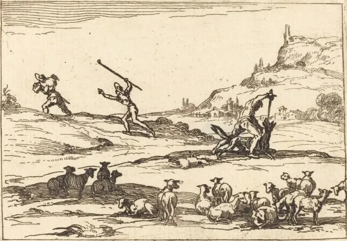 Framed Print : Shepherds Defending their Herds, 1628. Creator: Jacques Callot Framed Print : Shepherds Defending their Herds, 1628. Creator: Jacques Callot