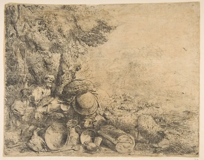 Framed Print : Two shepherds, a donkey and other animals in a landscape, ca. 1638-1640 Framed Print : Two shepherds, a donkey and other animals in a landscape, ca. 1638-1640