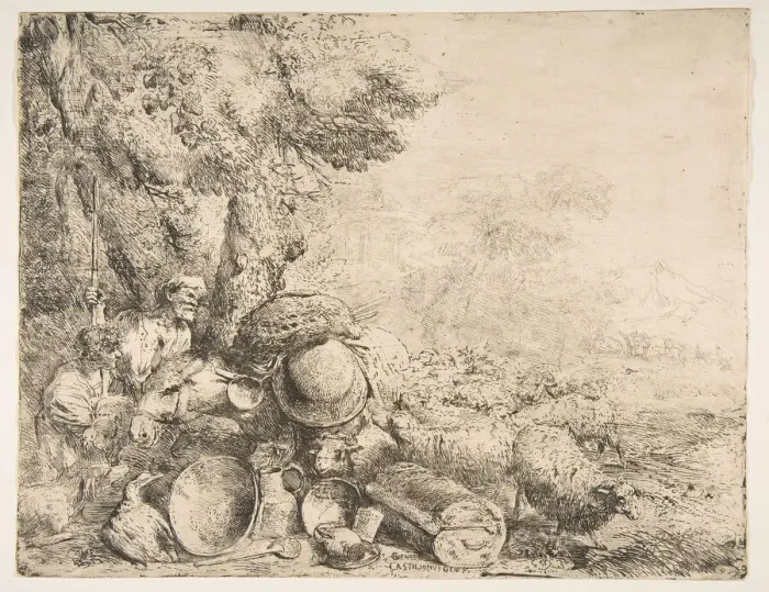Framed Print : Two shepherds, a donkey and other animals in a landscape, ca. 1638-1640 Framed Print : Two shepherds, a donkey and other animals in a landscape, ca. 1638-1640