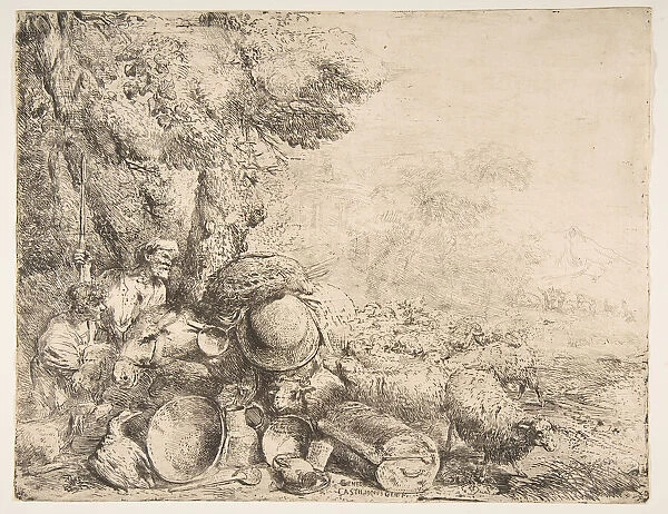 Two shepherds, a donkey and other animals in a landscape, ca. 1638-1640