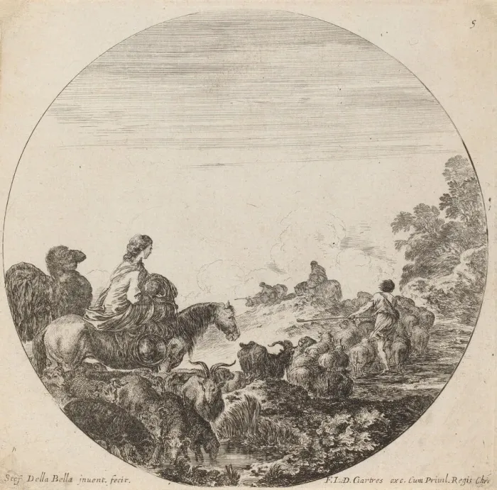 Framed Print : Shepherds and Flock with Woman and Camel, 1646. Creator: Stefano della Bella Framed Print : Shepherds and Flock with Woman and Camel, 1646. Creator: Stefano della Bella