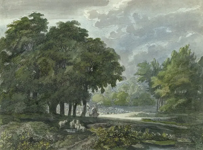 Framed Print : Shepherds with herd in a wooded landscape, 1706-1759. Creator: Jacob van Liender Framed Print : Shepherds with herd in a wooded landscape, 1706-1759. Creator: Jacob van Liender