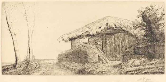 Framed Print : Shepherds Hut on a Hillside (Bergerie sur le coteau). Creator: Alphonse Legros Framed Print : Shepherds Hut on a Hillside (Bergerie sur le coteau). Creator: Alphonse Legros