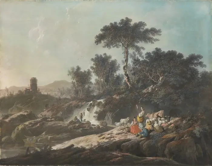 Framed Print : Shepherds Resting by a Stream, 1779. Creator: Jean-Baptiste Pillement Framed Print : Shepherds Resting by a Stream, 1779. Creator: Jean-Baptiste Pillement