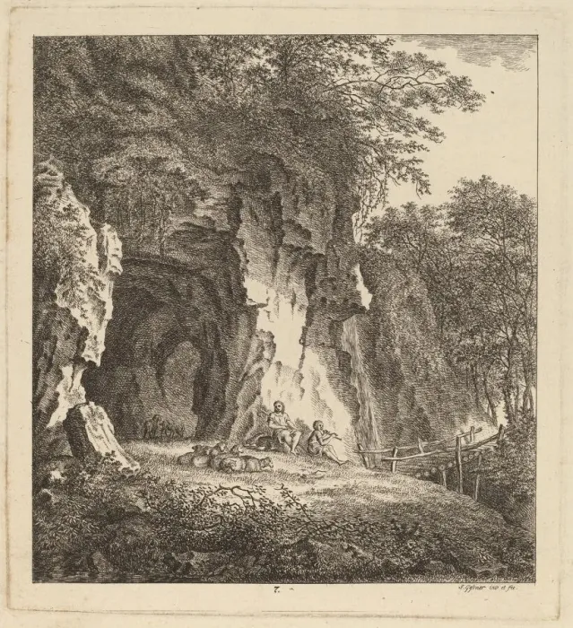 Framed Print : Two Shepherds in a Rocky Landscape, 1764. Creator: Salomon Gessner Framed Print : Two Shepherds in a Rocky Landscape, 1764. Creator: Salomon Gessner