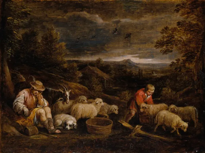 Framed Print : Shepherds and Sheep. Creator: David Teniers II Framed Print : Shepherds and Sheep. Creator: David Teniers II