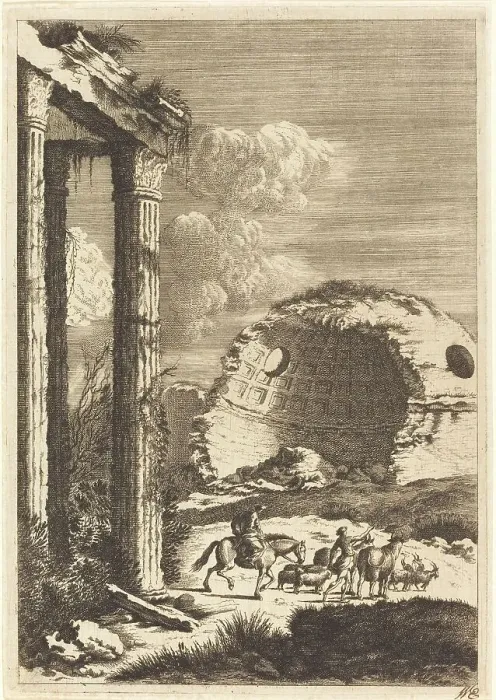Framed Print : Shepherds Traveling past a Ruined Rotunda, c. 1650. Creator: Bernhard Zaech Framed Print : Shepherds Traveling past a Ruined Rotunda, c. 1650. Creator: Bernhard Zaech