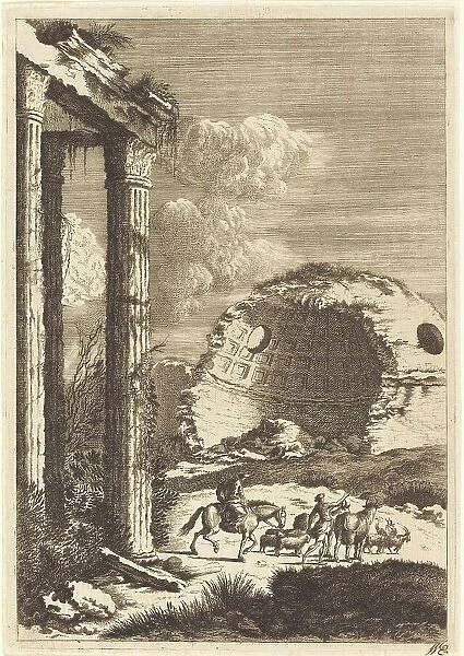 Shepherds Traveling past a Ruined Rotunda, c. 1650. Creator: Bernhard Zaech