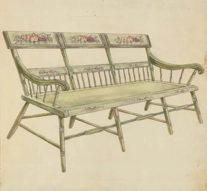 Framed Print : Sheraton Painted Three-Back Settee, 1935 / 1942. Creator: Unknown Framed Print : Sheraton Painted Three-Back Settee, 1935 / 1942. Creator: Unknown