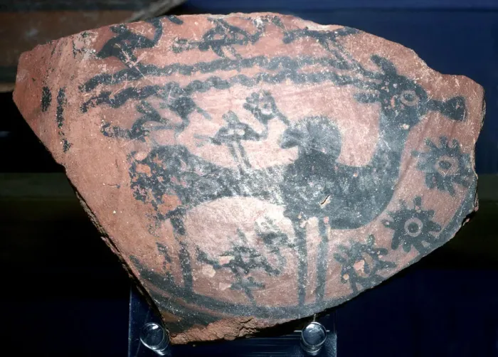 Framed Print : A sherd of pottery with humped bull and birds, Indus Valley, Harappa, c2600 BC Framed Print : A sherd of pottery with humped bull and birds, Indus Valley, Harappa, c2600 BC