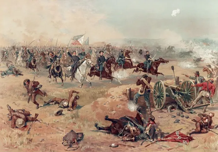 Framed Print : Sheridans Final Charge at Winchester, pub. 1886. Creator: Thure de Thulstrup (1848 - 1930) Framed Print : Sheridans Final Charge at Winchester, pub. 1886. Creator: Thure de Thulstrup (1848 - 1930)