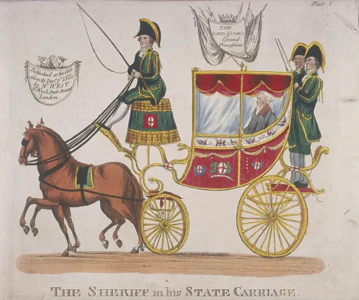 Framed Print : Sheriff in his state carriage during the Lord Mayors Procession, 1824 Framed Print : Sheriff in his state carriage during the Lord Mayors Procession, 1824