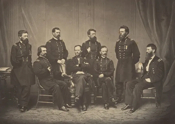 Framed Print : Sherman and His Generals, 1860s. Creator: George N. Barnard Framed Print : Sherman and His Generals, 1860s. Creator: George N. Barnard