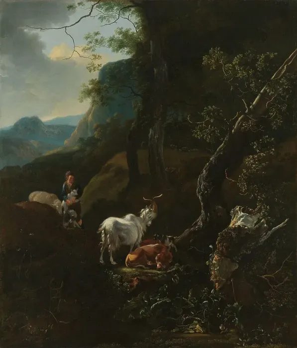 Framed Print : A Sherpherdess with Animals in a Mountainous Landscape, 1649-1673. Creator: Adam Pynacker Framed Print : A Sherpherdess with Animals in a Mountainous Landscape, 1649-1673. Creator: Adam Pynacker