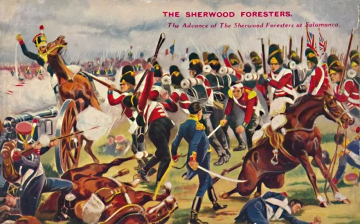 Framed Print : The Sherwood Foresters. The Advance of The Sherwood Foresters at Salamanca, 1812, (1939) Framed Print : The Sherwood Foresters. The Advance of The Sherwood Foresters at Salamanca, 1812, (1939)