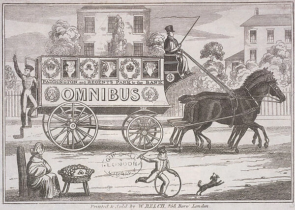 Shillibeers first omnibus drawn by three horses, London, c1830