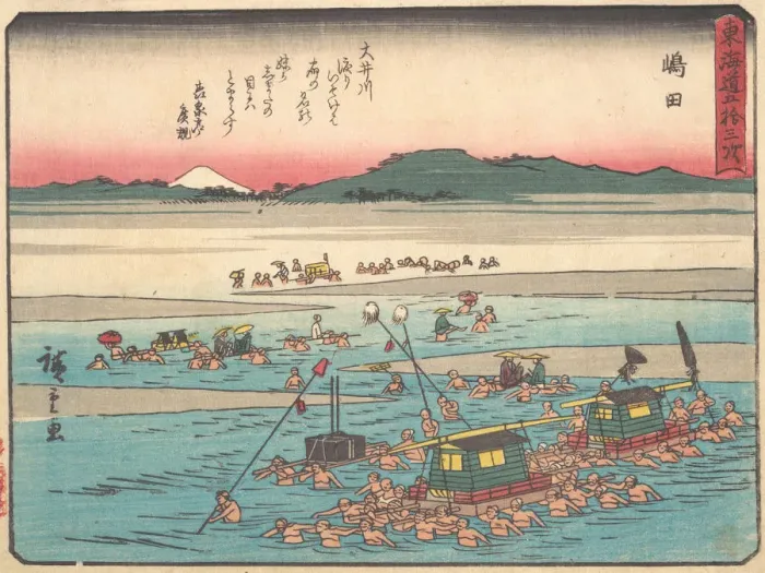 Framed Print : Shimada; Oigawa Shun-Gan, Banks of the Oi River, ca. 1838. ca. 1838. Creator: Ando Hiroshige Framed Print : Shimada; Oigawa Shun-Gan, Banks of the Oi River, ca. 1838. ca. 1838. Creator: Ando Hiroshige