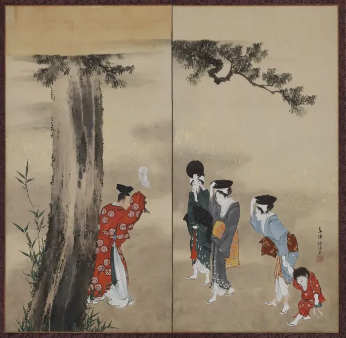 Framed Print : A Shinto Priest, Three Women and a Child, Edo period, ca. 1799-1801. Creator: Hokusai Framed Print : A Shinto Priest, Three Women and a Child, Edo period, ca. 1799-1801. Creator: Hokusai