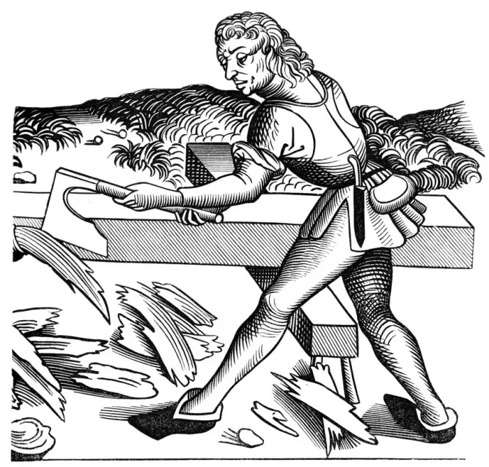 Framed Print : Ship carpenter, 15th century (1849) Framed Print : Ship carpenter, 15th century (1849)