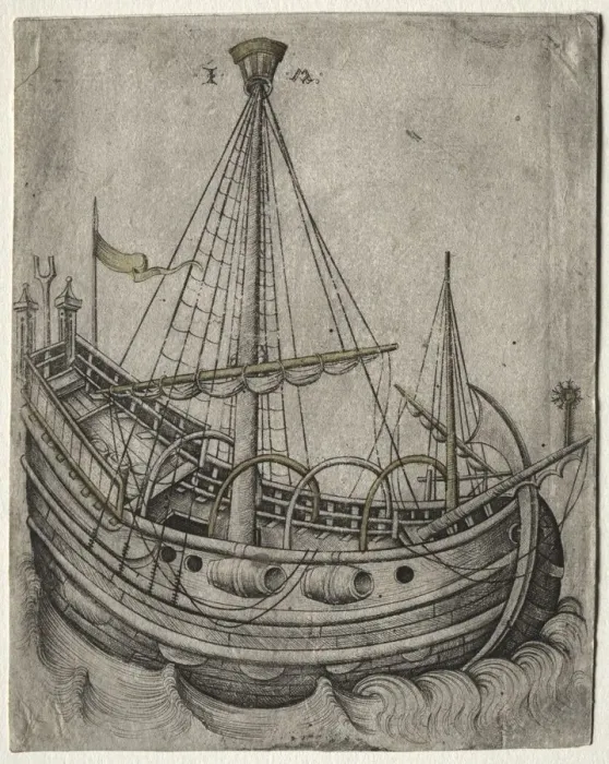 Framed Print : A Ship Moving Toward the Right. Creator: Israhel van Meckenem (German, c. 1440-1503) Framed Print : A Ship Moving Toward the Right. Creator: Israhel van Meckenem (German, c. 1440-1503)
