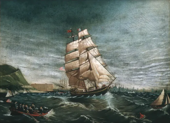 Framed Print : Ship in New York Harbor, ca. 1890. Creator: Unknown Framed Print : Ship in New York Harbor, ca. 1890. Creator: Unknown
