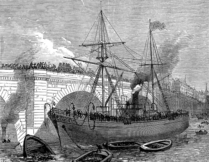 Framed Print : A ship running foul of London Bridge, 1873. Creator: Unknown Framed Print : A ship running foul of London Bridge, 1873. Creator: Unknown