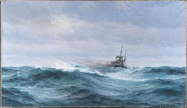 A ship in a storm on the Atlantic Ocean, 1897. Creator: Vilhelm Arnesen