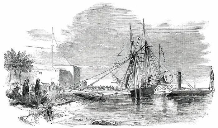 Framed Print : Shipping the Great Bull from Nimroud, at Morghill, on the Euphrates, 1850. Creator: Unknown Framed Print : Shipping the Great Bull from Nimroud, at Morghill, on the Euphrates, 1850. Creator: Unknown