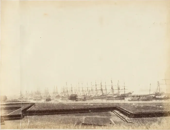 Framed Print : [Shipping in the Hooghly near Fort, Calcutta], 1850s. Creator: Captain R. B. Hill