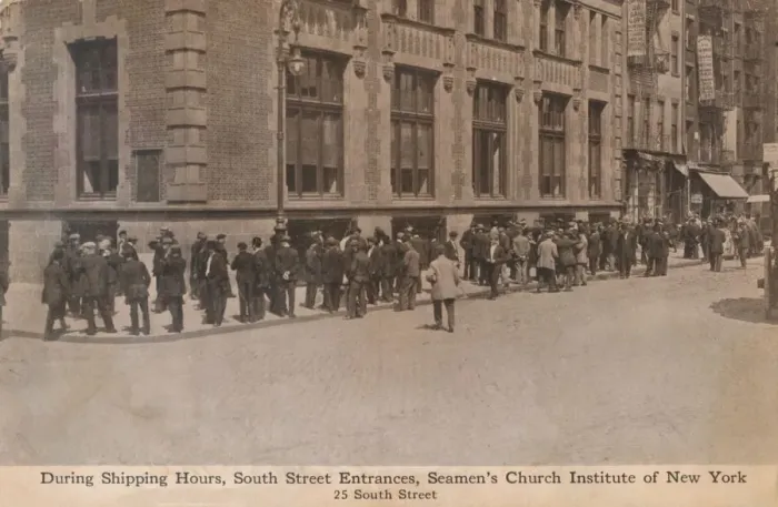 Framed Print : During Shipping Hours, South Street Entrances, Seamens Church Institute of New York, c1888 Framed Print : During Shipping Hours, South Street Entrances, Seamens Church Institute of New York, c1888