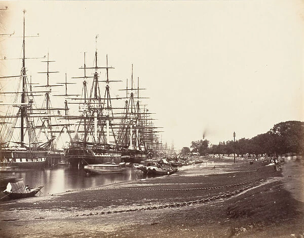 Shipping Lying in the Hoogly River, Calcutta, 1858-61. Creator: Unknown