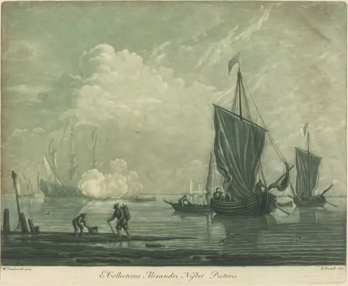 Framed Print : Shipping Scene from the Collection of Alexander Nisbit, 1720s. Creator: Elisha Kirkall Framed Print : Shipping Scene from the Collection of Alexander Nisbit, 1720s. Creator: Elisha Kirkall