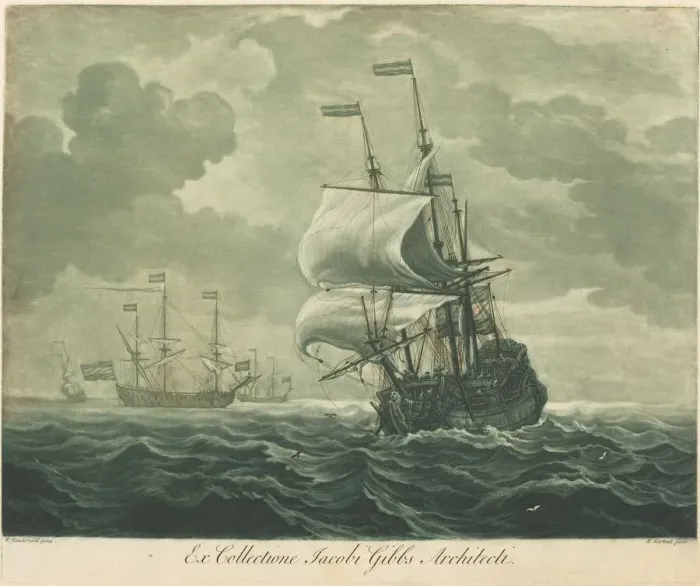Framed Print : Shipping Scene from the Collection of Jacob Gibbs, 1720s. Creator: Elisha Kirkall Framed Print : Shipping Scene from the Collection of Jacob Gibbs, 1720s. Creator: Elisha Kirkall