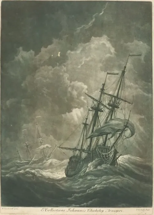 Framed Print : Shipping Scene from the Collection of John Chicheley, 1720s. Creator: Elisha Kirkall Framed Print : Shipping Scene from the Collection of John Chicheley, 1720s. Creator: Elisha Kirkall