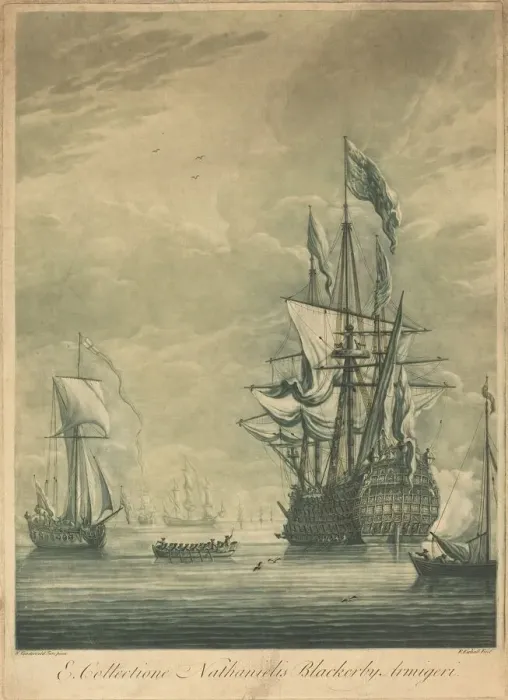 Framed Print : Shipping Scene from the Collection of Nathaniel Blackerby, 1720s. Creator: Elisha Kirkall Framed Print : Shipping Scene from the Collection of Nathaniel Blackerby, 1720s. Creator: Elisha Kirkall
