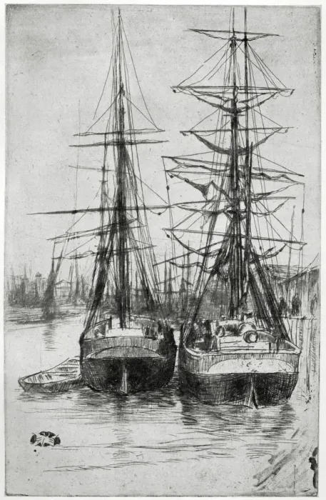Framed Print : Two Ships, 19th century (1904). Artist: James Abbott McNeill Whistler Framed Print : Two Ships, 19th century (1904). Artist: James Abbott McNeill Whistler