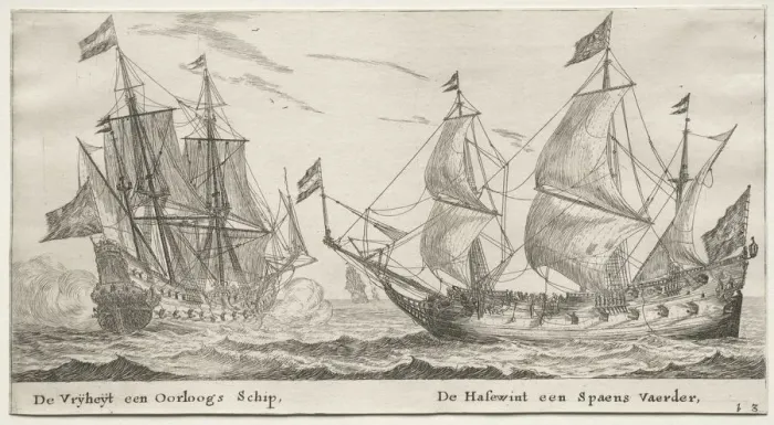 Framed Print : Ships of Amsterdam: The Freedom, a Man-of-War. The Wolf Hound, a Spanish Vessel. Creator Framed Print : Ships of Amsterdam: The Freedom, a Man-of-War. The Wolf Hound, a Spanish Vessel. Creator